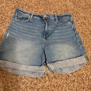 Ann Taylor LOFT Denim Shorts 12/31 Medium Blue Denim Zip Fly Pockets Roll Hem